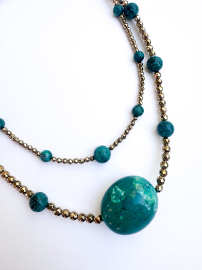 Combo Shine porté — duo colliers pierres naturelles ethnique chic Atelier JAGG