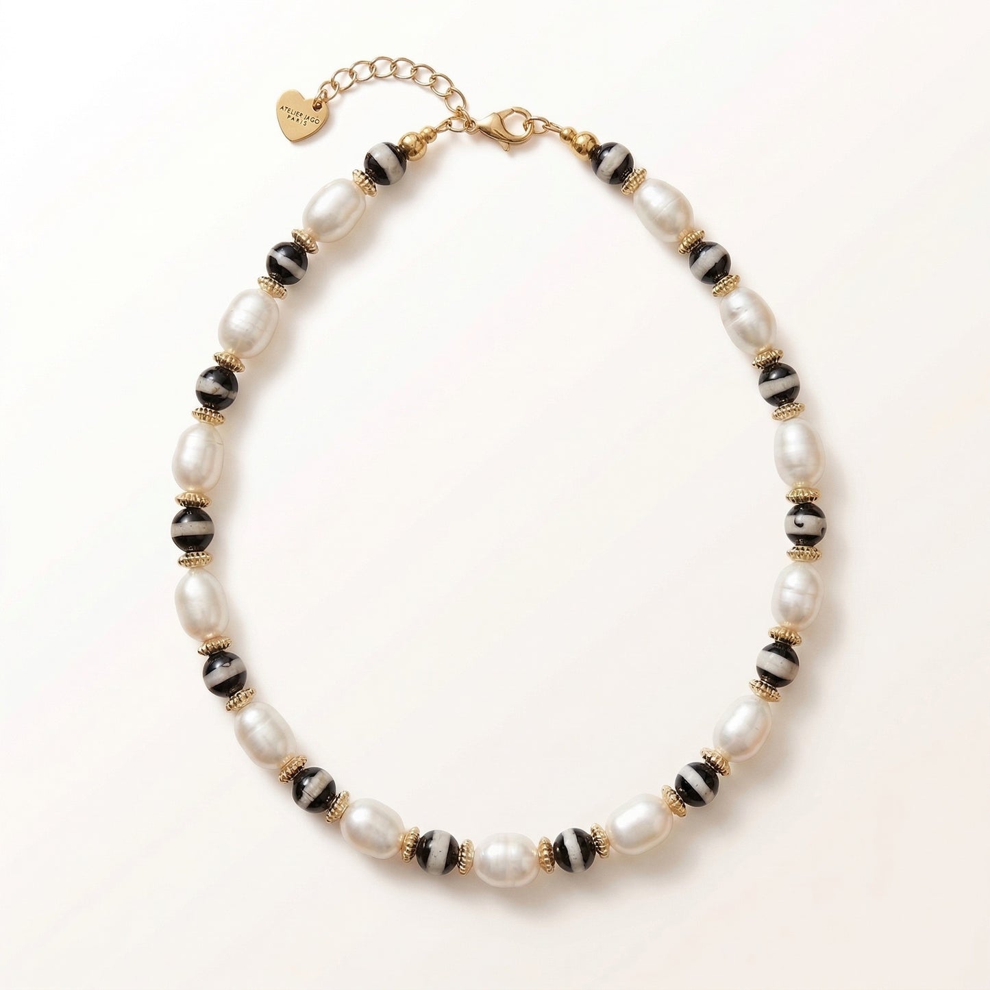 Collier Abigail perles de culture et perles tibétaines laiton doré — Atelier JAGG