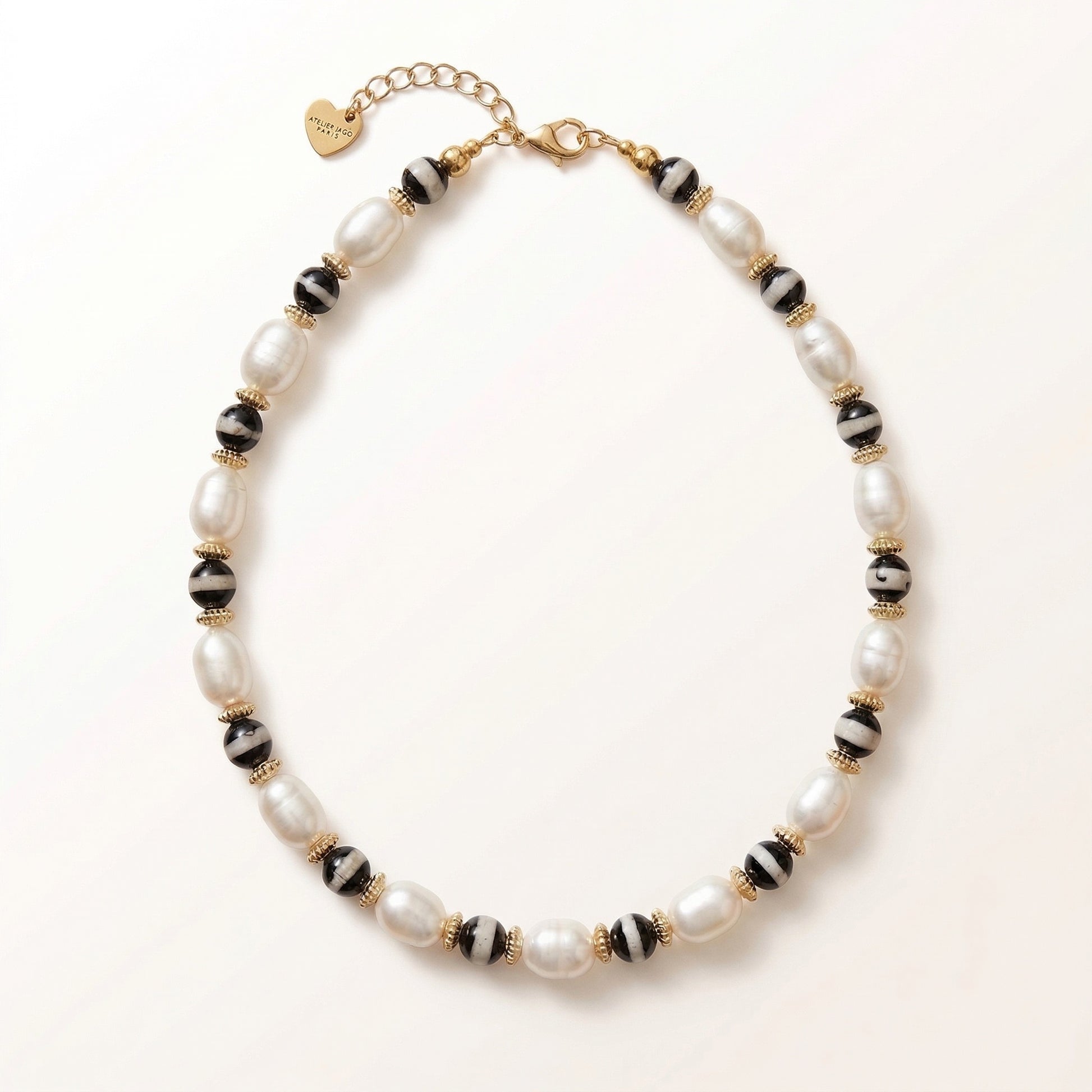 Collier Abigail perles de culture et perles tibétaines laiton doré — Atelier JAGG
