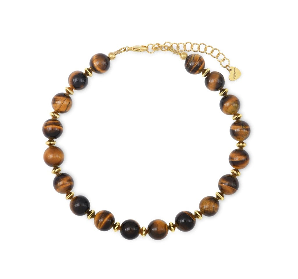 Collier ethnique chic perles boules oeil de tigre fait main - Atelier Jagg