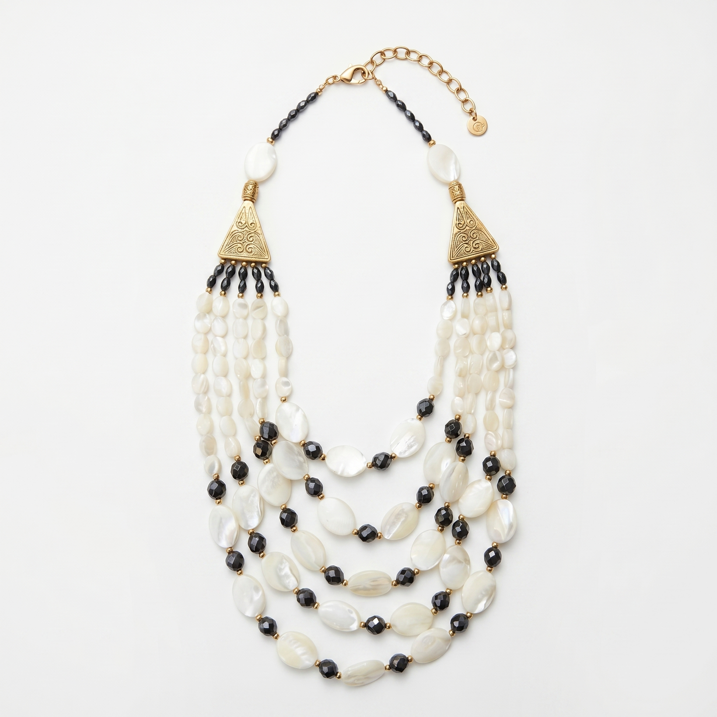 Collier ethnique chic multi-tours cascade nacre naturelle fait main — Atelier JAGG