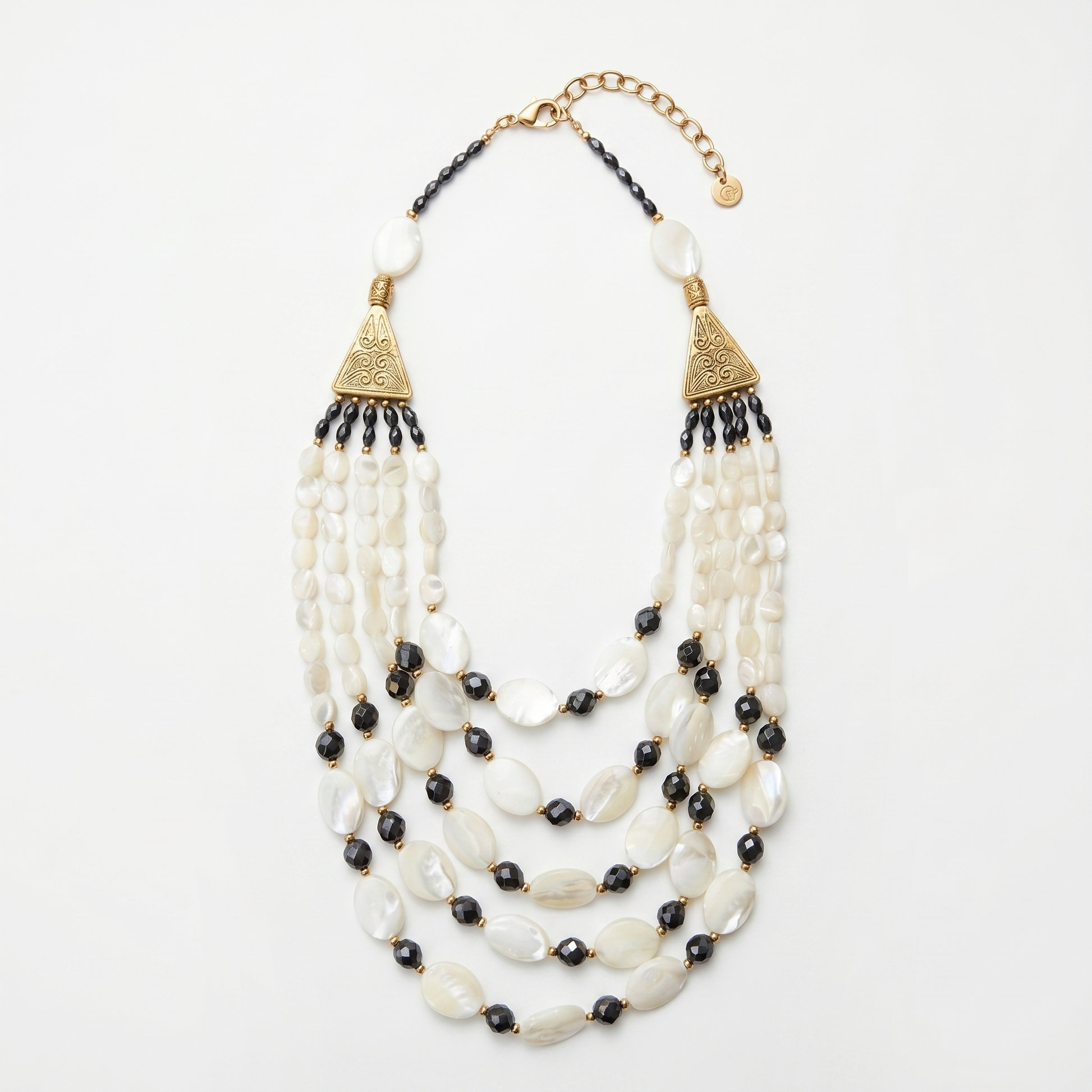 Collier ethnique chic multi-tours cascade nacre naturelle fait main — Atelier JAGG