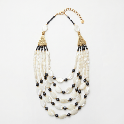 Collier ethnique chic multi-tours cascade nacre naturelle fait main — Atelier JAGG