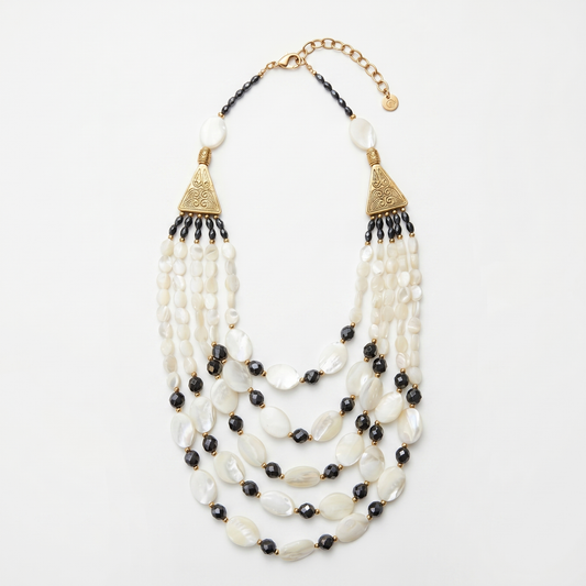  Collier ethnique chic multi-tours cascade nacre naturelle fait main — Atelier JAGG