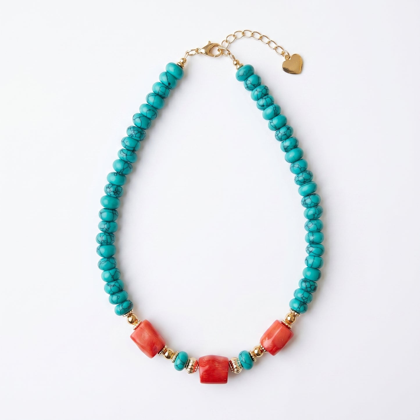 Collier Kaya choker ethnique chic turquoise de Chine et corail fait main - Atelier Jagg