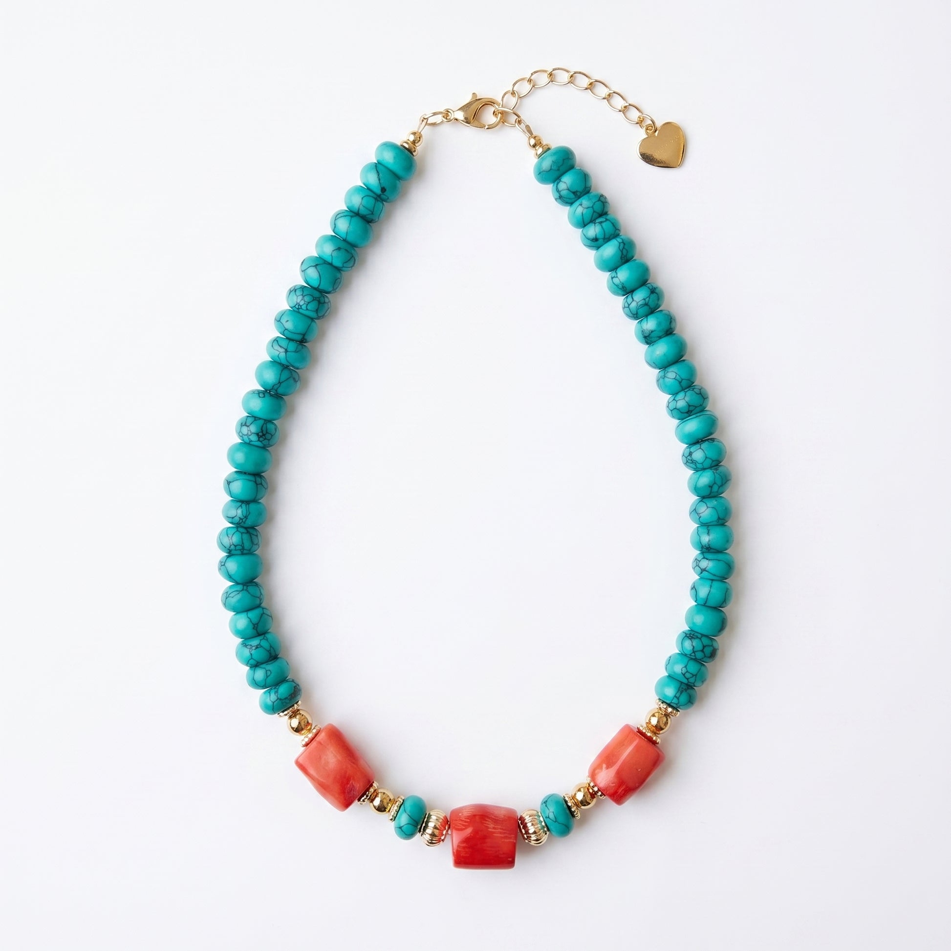 Collier Kaya choker ethnique chic turquoise de Chine et corail fait main - Atelier Jagg