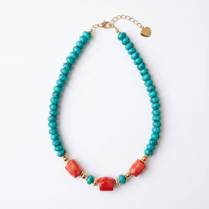 Collier Kaya choker ethnique chic turquoise de Chine et corail fait main - Atelier Jagg