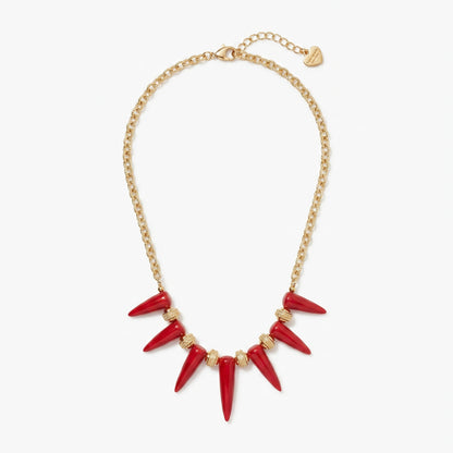 Collier ethnique chic chaine dorée et pendentifs piments corail fait main - Atelier JAGG
