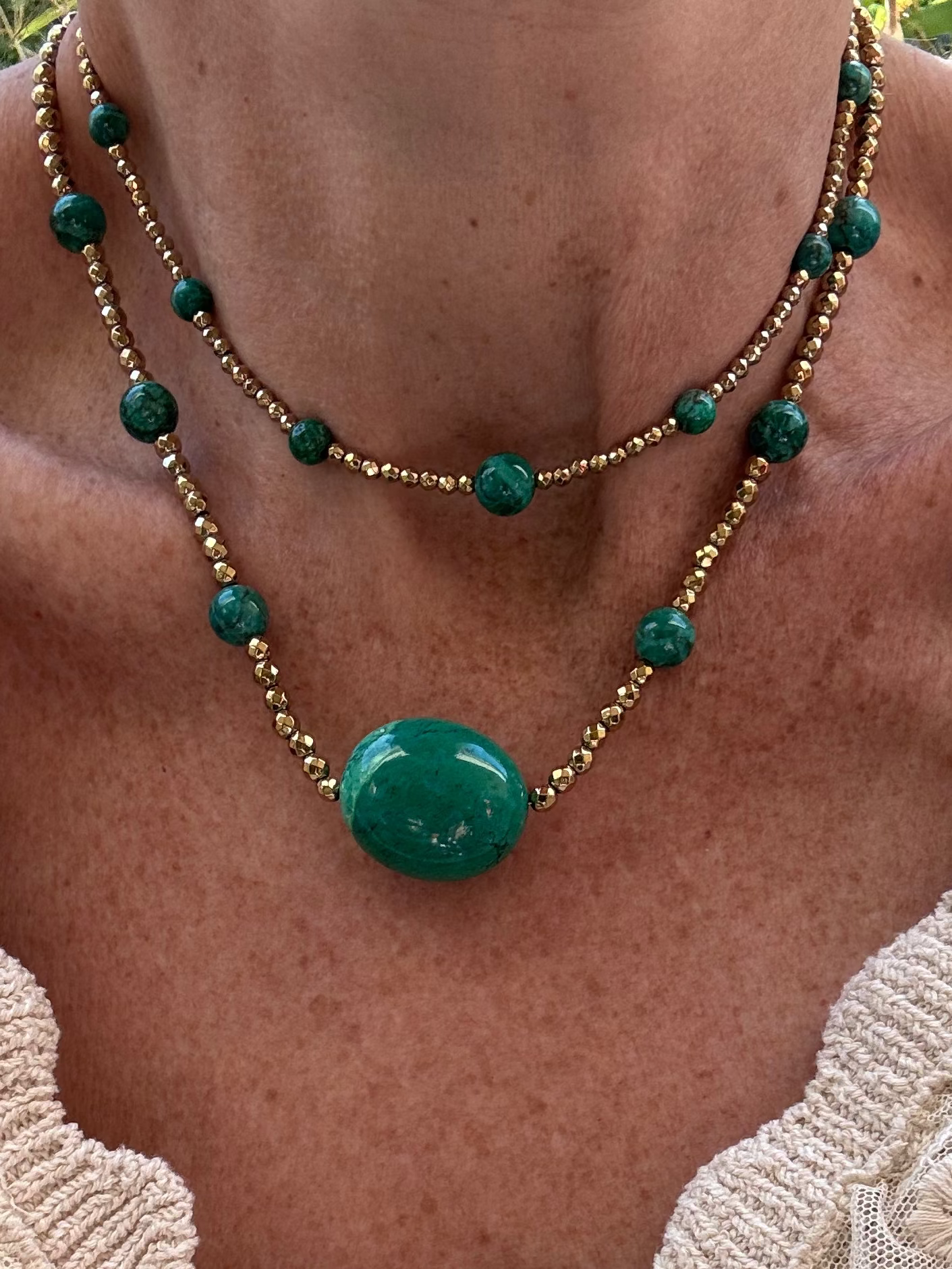 Combo Shine duo colliers jaspe verte hématite turquoise — Atelier JAGG